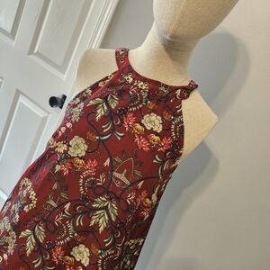 Anthropologie Floral Halter Top - Red and Green